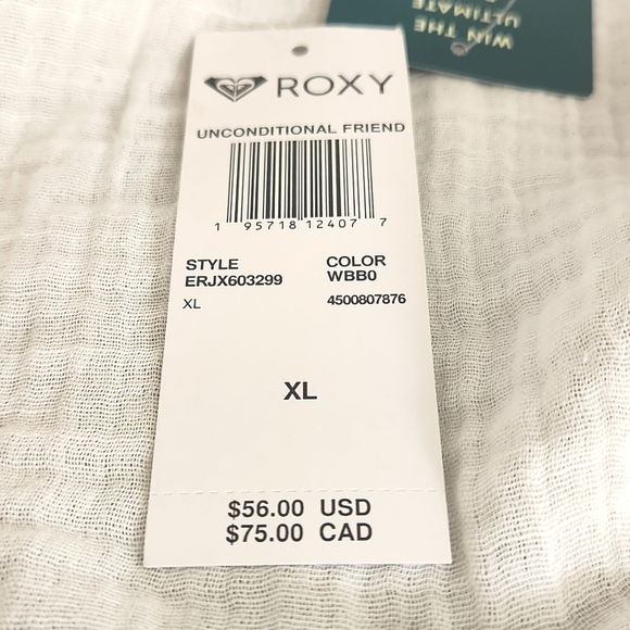 ROXY WHITE COVERUP LONG SLEEVES SIZE XL NEW WITH TAGS 100% COTTON - Picture 15 of 17